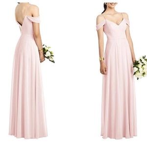 Dessy Cold-Shoulder V-Back Chiffon Maxi Dress in Blush - Bridesmaid Dress